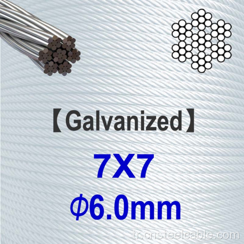 7x7 Dia.6mm Galvanizli Çelik Kablo